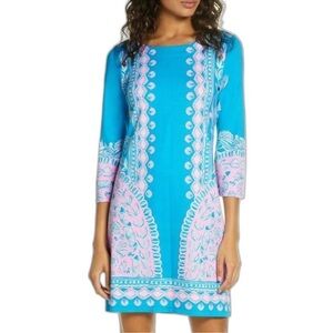 Lilly Pulitzer Tana long sleeves mini dress turquoise teal size XS UPS 50+